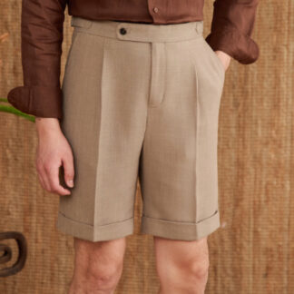 Men’s High-Waist Linen Blend Tailored Shorts – Business Casual