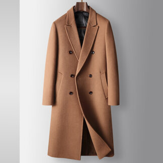 Men's Wool Coat – White Duck Down Liner, Camel Color
